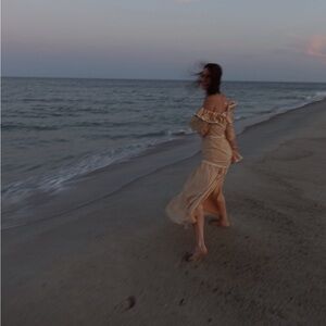 Keepsake Peach Gingham Off-Shoulder Maxi Dress